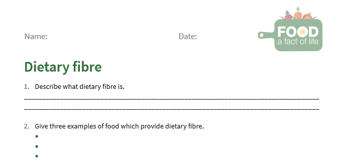 Dietary fibre worksheet (11-14)