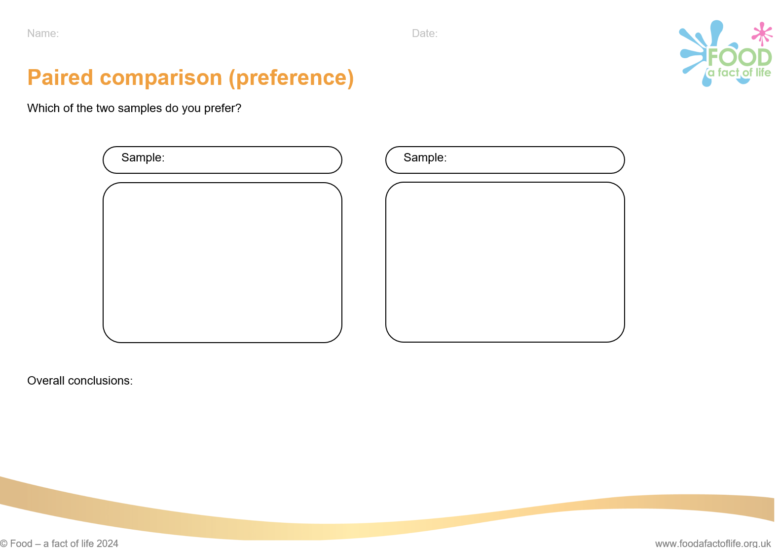 Paired comparison test (preference) worksheet