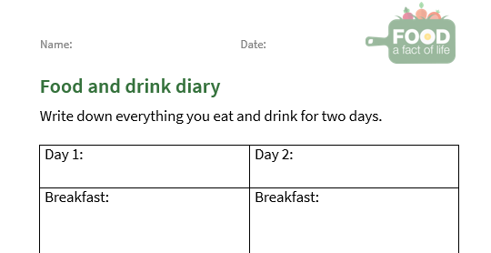 Food and drink diary worksheet (7-11)