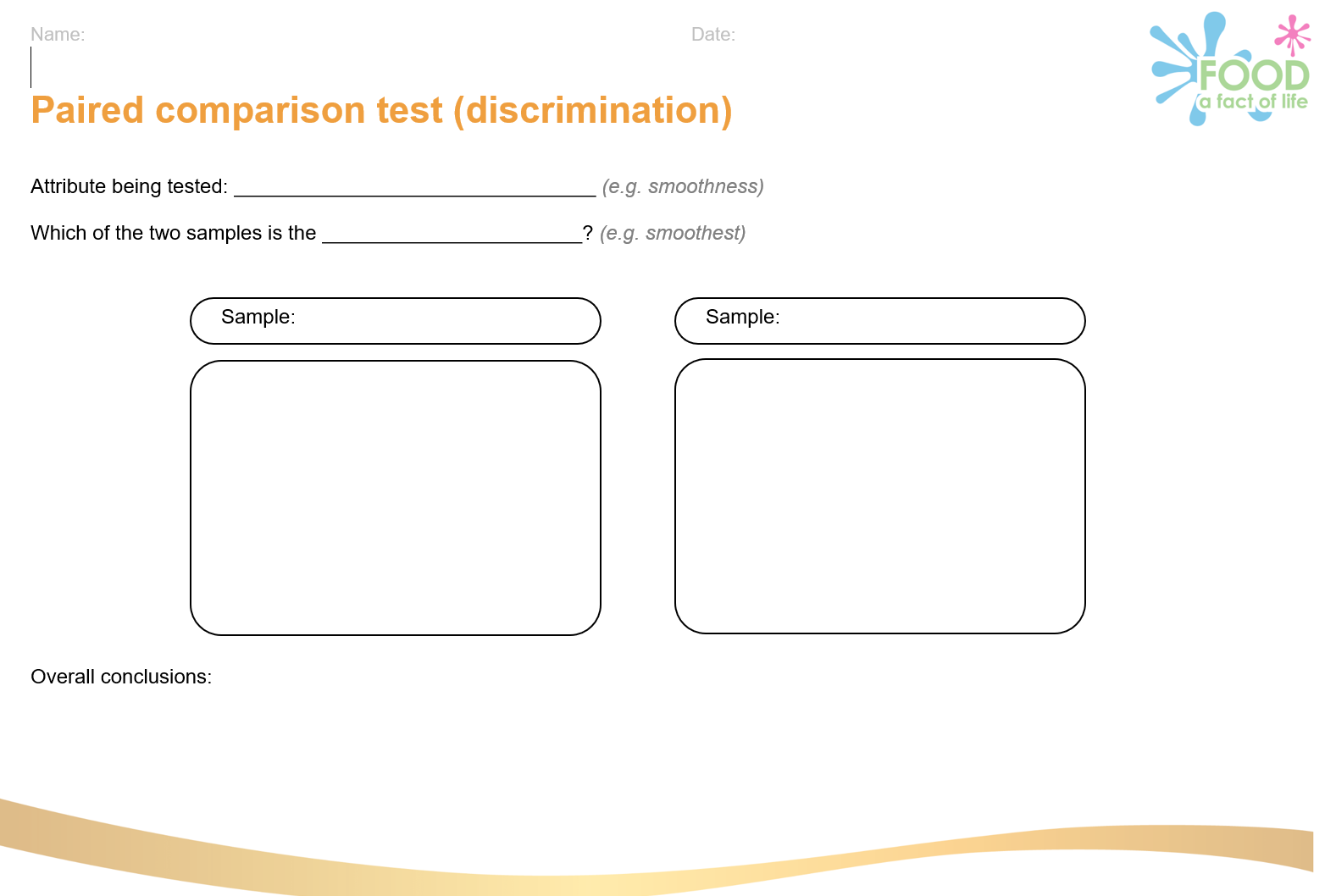 Paired comparison test (discrimination) worksheet