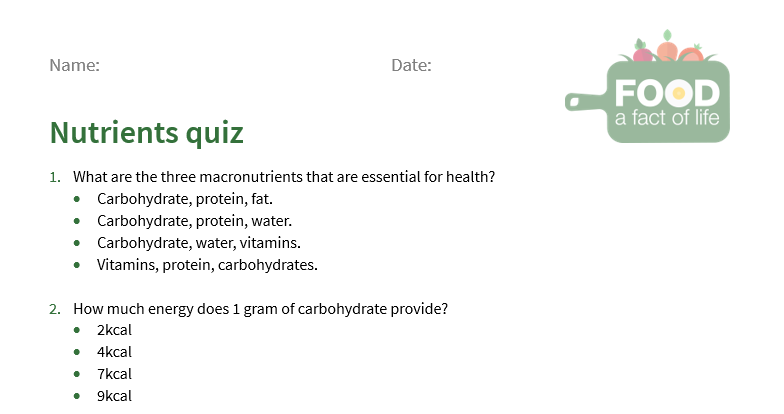 Nutrient quiz (11-14)