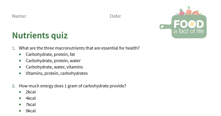 Nutrients quiz (14-16)